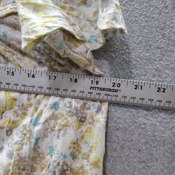 Lucky Brand Women Top Small Yellow Floral Shirt Short Sleeve Round Neck - Picture 4 of 7